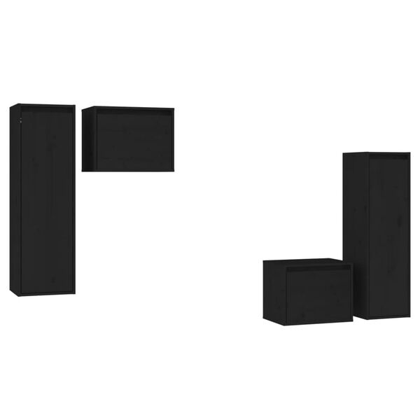 vidaXL Tv-b&auml;nk 4 st svart massiv furu