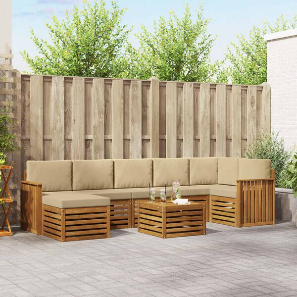 vidaXL Sektionsoffgrupp 8 pcs Naturlig och Beige Massivt Akaciatr&auml;