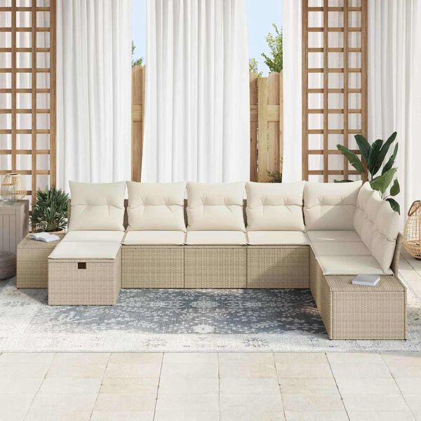 vidaXL Tr&auml;dg&aring;rdsoffset med kudde 8 pcs Beige Poly rattan