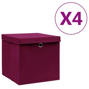 vidaXL F&ouml;rvaringsl&aring;dor med lock 4 st 28x28x28 cm m&ouml;rkr&ouml;d