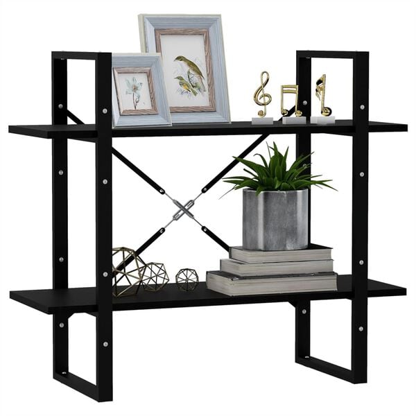 vidaXL Bokhylla 2 hyllplan svart 80x30x70 cm massiv furu