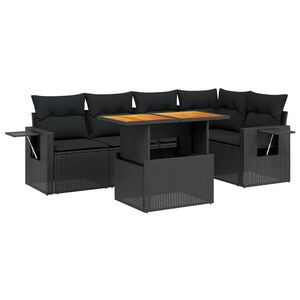 vidaXL Loungegrupp med dynor 6 delar svart konstrotting