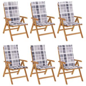 vidaXL F&auml;llbara f&aring;t&ouml;ljer med dynor, 6 st, massivt tr&auml;, teak