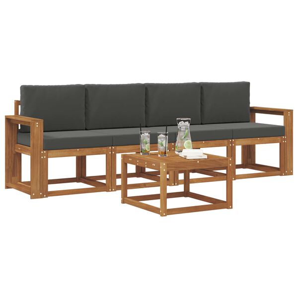 vidaXL Utomhussoffset 5 pcs Naturlig och Antracit Massivt Akaciatr&auml;