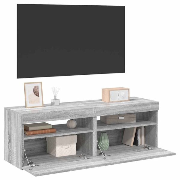 vidaXL Tv-bänkar 2 st med LED-belysning grå sonoma 60x35x40 cm