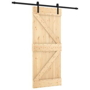 vidaXL Skjutd&ouml;rr Naturlig och svart 85 x 210 cm Massiv furutr&auml;d&ouml;rr