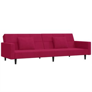 vidaXL B&auml;ddsoffa 2-sits med tv&aring; kuddar vinr&ouml;d sammet