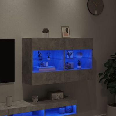 vidaXL Väggmonterad tv-bänk LED betonggrå 98,5x30x60,5 cm