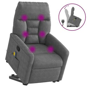 vidaXL Massagef&aring;t&ouml;lj med uppresningshj&auml;lp m&ouml;rkgr&aring; mikrofibertyg