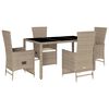vidaXL Matgrupp f&ouml;r tr&auml;dg&aring;rden med dynor 5 delar beige konstrotting