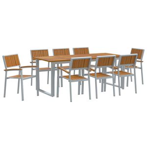 vidaXL Tr&auml;dg&aring;rdsm&ouml;belset 9 st Gr&aring; Massivt Akaciatr&auml;