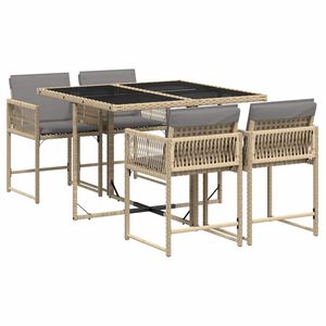 vidaXL Matgrupp f&ouml;r tr&auml;dg&aring;rden med dynor 5 delar mixbeige konstrotting