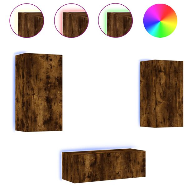 vidaXL Tv-b&auml;nk 4 delar LED r&ouml;kf&auml;rgad ek konstruerat tr&auml;