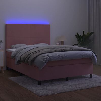 vidaXL Ramsäng med madrass rosa & LED 140x200 cm sammet