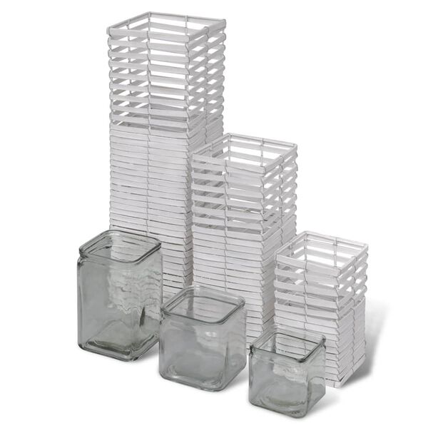 Handgjorda vita ljush&aring;llare, snurrad design, set om 3