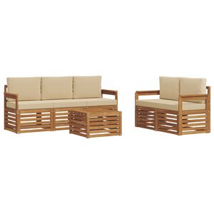 vidaXL Soffgrupper 6 pcs Naturlig och Beige Massivt Akaciatr&auml;