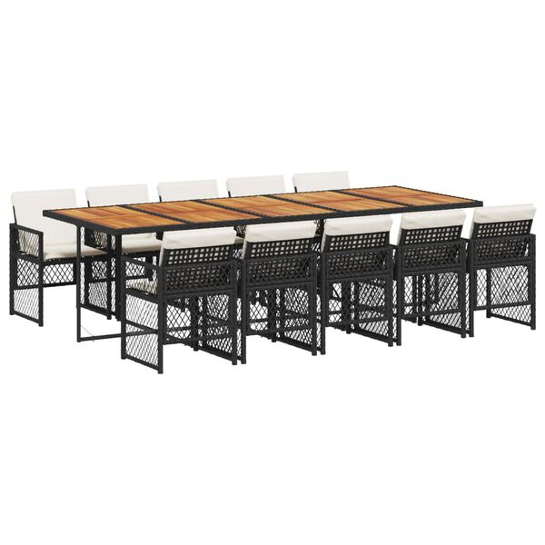 vidaXL Matgrupp f&ouml;r tr&auml;dg&aring;rden med dynor 11 delar svart konstrottning