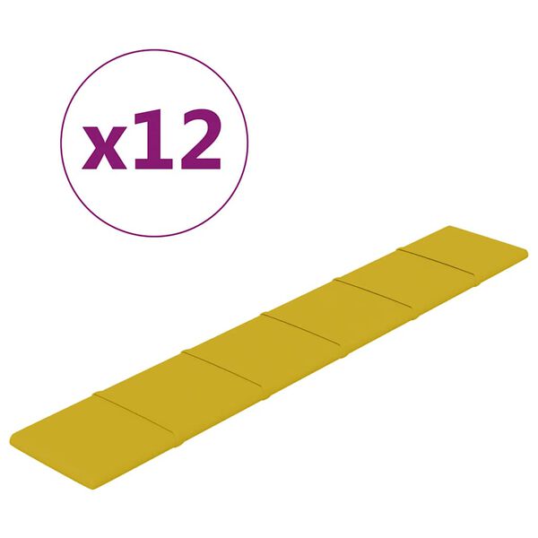 vidaXL V&auml;ggpaneler 12 st gul 90x15 cm sammet 1,62 m&sup2;