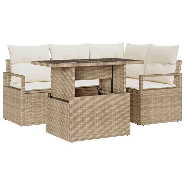 vidaXL Tr&auml;dg&aring;rdsoffset med lagring 5 pcs Beige Poly rattan