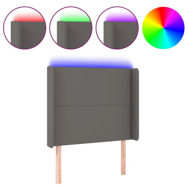 vidaXL Sänggavel LED grå 83x16x118/128 cm konstläder