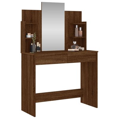 vidaXL Sminkbord med spegel brun ek 96x39x142 cm