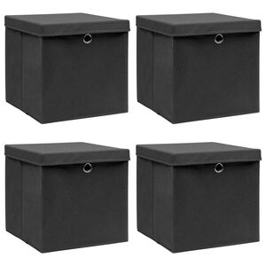 vidaXL F&ouml;rvaringsl&aring;dor med lock 4 st svart 32x32x32 cm tyg