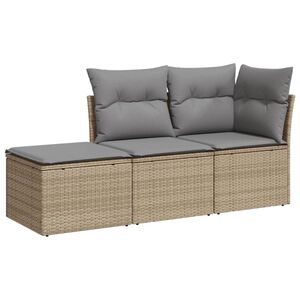 vidaXL Soffgrupp f&ouml;r tr&auml;dg&aring;rden 3 delar med dynor beige konstrotting