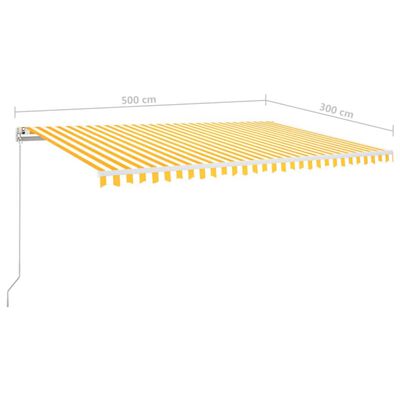 vidaXL Automatisk markis med vindsensor & LED 500x300 cm gul/vit