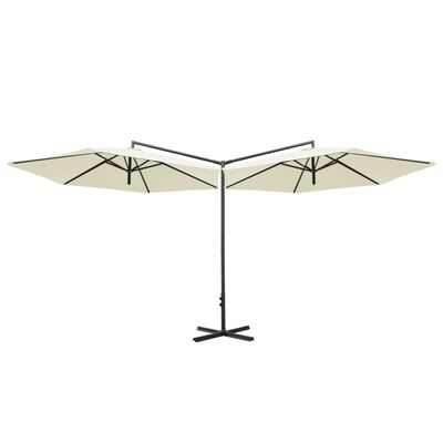 vidaXL Dubbelt parasoll med stålstång sandfärgat 600 cm