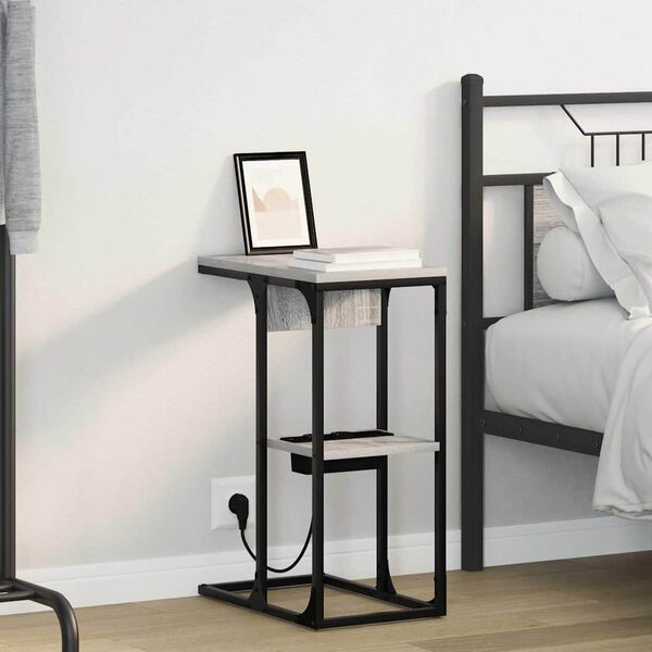 vidaXL Nattduksbord Gr&aring; Sonoma 41,5 x 26 x 60,5 cm Konstruerat tr&auml;