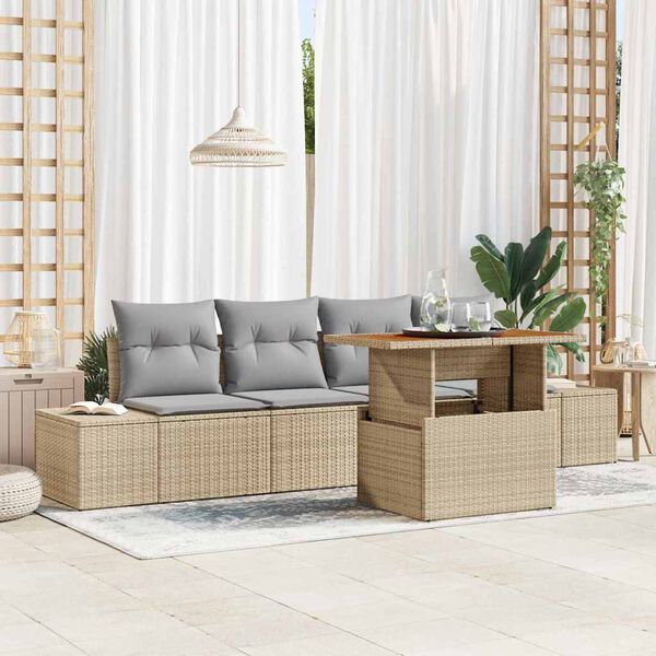 vidaXL Tr&auml;dg&aring;rdsoffset med lagring 5 pcs Beige Poly rattan