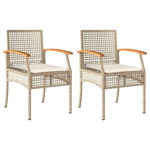 vidaXL Tr&auml;dg&aring;rdsstolar med dynor 2 st beige konstrotting akaciatr&auml;