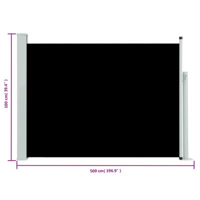 vidaXL Infällbar sidomarkis 100x500 cm svart