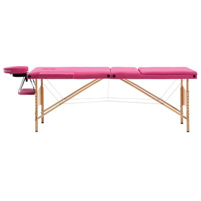 vidaXL Hopfällbar massagebänk 3 sektioner trä rosa