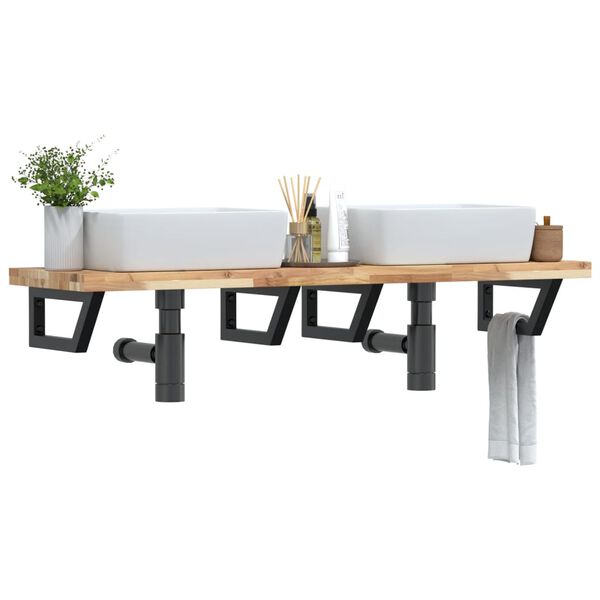 vidaXL V&auml;ggmonterad handfatshylla st&aring;l och massivt akaciatr&auml;