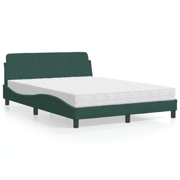 vidaXL Bed with Mattress "Dover" Dark Green 140x190 cm Velvet