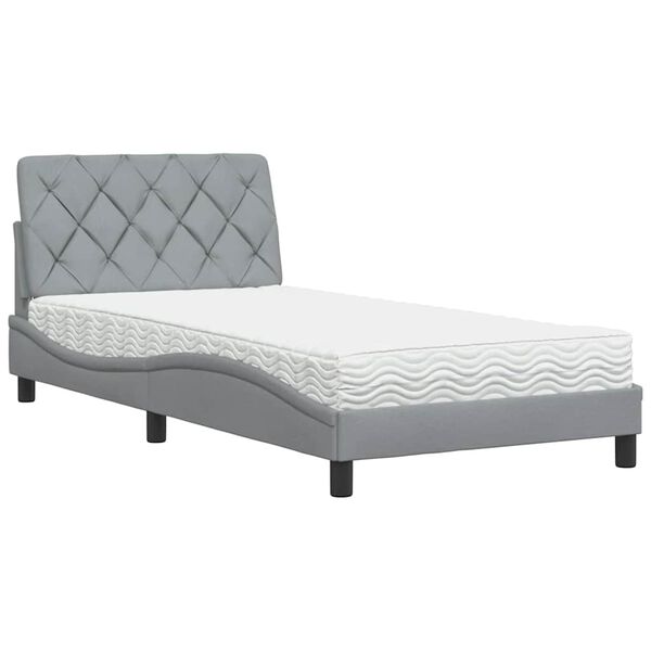 vidaXL Bed with Mattress Light Grey 100x200 cm Fabric