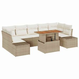 vidaXL Tr&auml;dg&aring;rdsm&ouml;belset med kudde 8 pcs Beige och gr&auml;ddf&auml;rgad