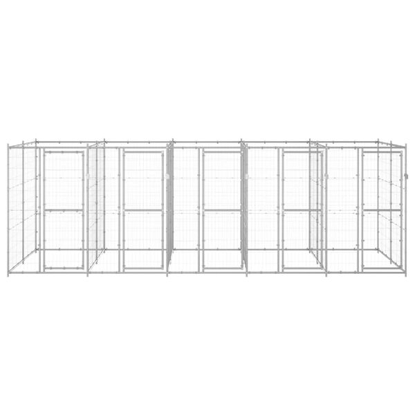 vidaXL Hundgård för utomhusbruk galvaniserat stål 12,1 m²