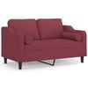 vidaXL 2-sits soffa med prydnadskuddar vinr&ouml;d 120 cm tyg