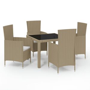 vidaXL Matgrupp f&ouml;r tr&auml;dg&aring;rden med dynor 5 delar konstrotting beige