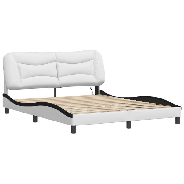 vidaXL Bed Frame with LED without Mattress "Hvar" White and Black 160x200 cm
