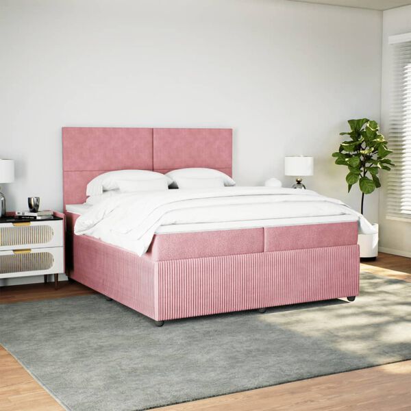 vidaXL Rams&auml;ng med madrass rosa 200x200 cm sammet