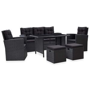 vidaXL Loungegrupp f&ouml;r tr&auml;dg&aring;rden med dynor 6 delar konstrotting svart
