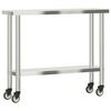 vidaXL Arbetsbord med hjul 110x30x85 cm rostfritt st&aring;l