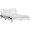 vidaXL Bed with Mattress "Hvar" White and Black 160x200 cm Faux Leather