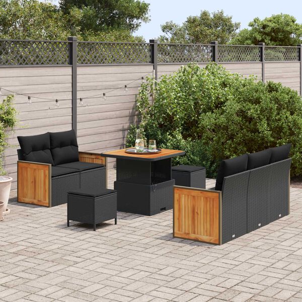 vidaXL Tr&auml;dg&aring;rdsoffset 8 pcs Svart Poly Rattan och Pulverlackerad St&aring;l