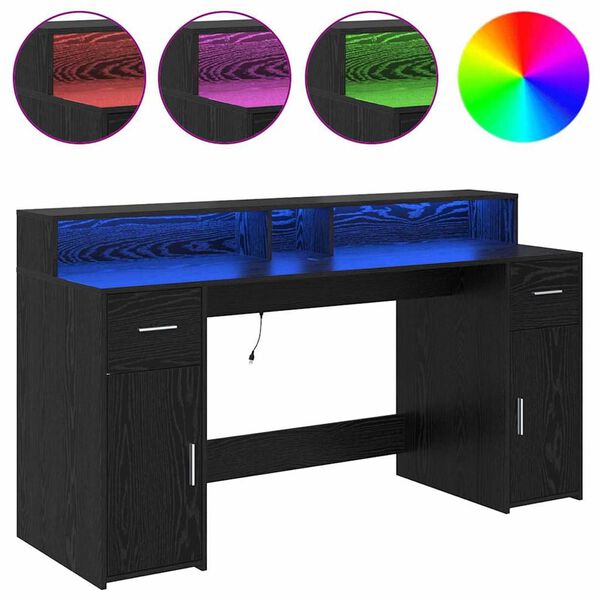 vidaXL Skrivbord med l&aring;da Svart ek 160 x 55 x 91 cm Konstruerat tr&auml;