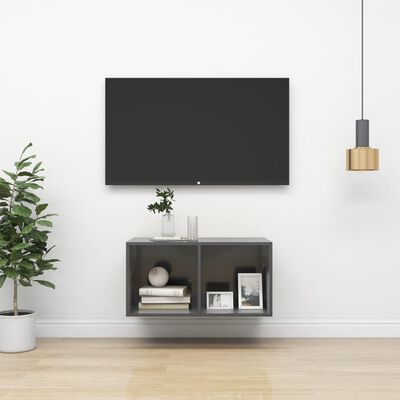 vidaXL Väggmonterad tv-bänk grå högglans 37x37x72 cm spånskiva