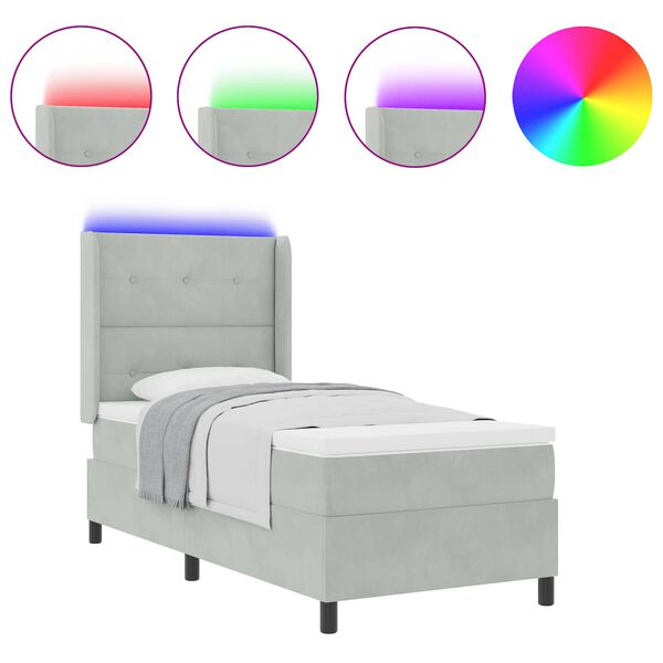 vidaXL B&auml;ddfj&auml;der med LED -remsljus Ljusgr&aring; 100 x 200 cm Sammet